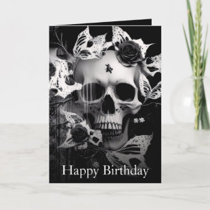 Revenant's Embrace: Black and White Graphic Skull Card