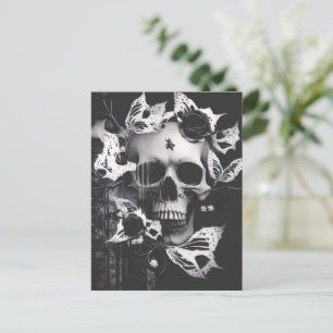 Revenant's Embrace: Black and White Graphic Skull Postcard