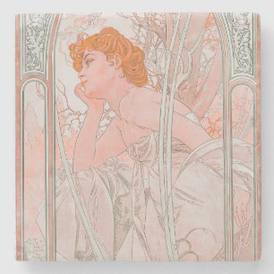 Reverie du Soir (1899) by Alphonse Mucha  Stone Coaster
