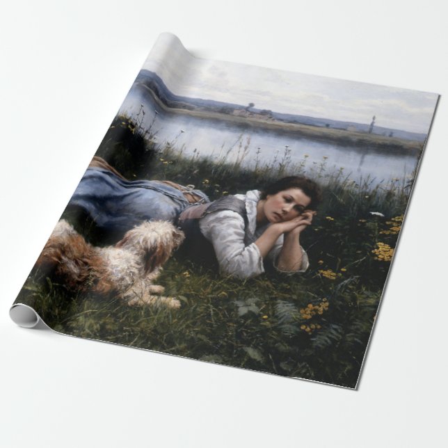 Reverie (Girl Lying on the Grass with her Dog) Wrapping Paper (Unrolled)