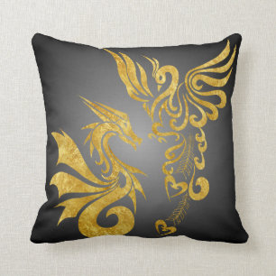 Reversable Feng Shui Phoenix & Dragon Pillow-black Cushion