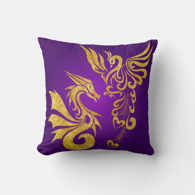 Reversable Feng Shui Phoenix & Dragon Pillow-purp Cushion (Front)