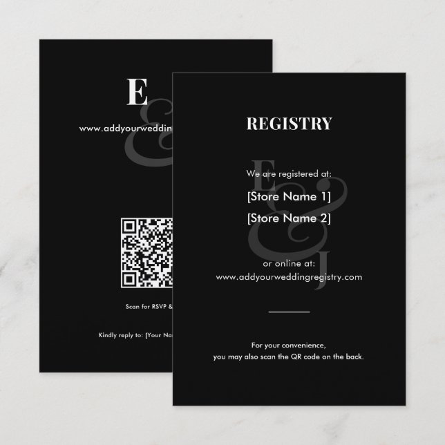 REVERSE Black Ampersand Wedding | Registry | QR Enclosure Card (Front/Back)