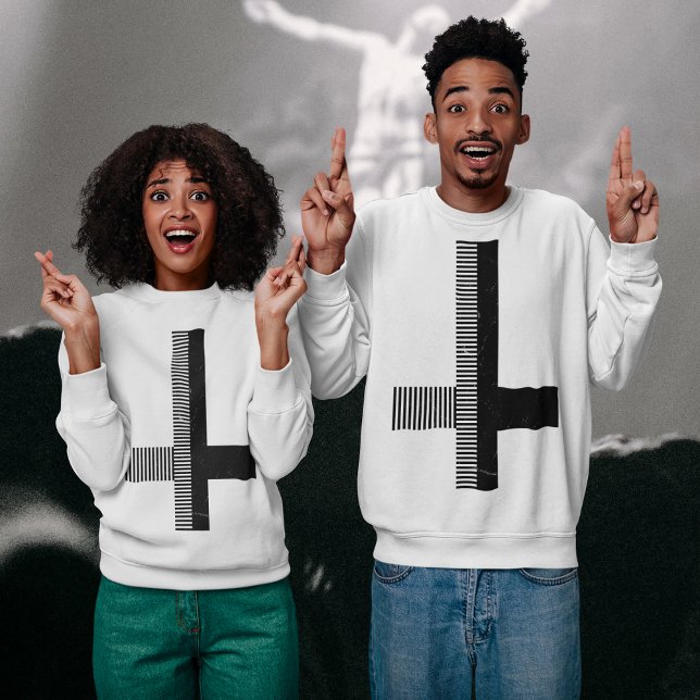 Reverse Cross Sweatshirt (Couples wearing inverted cross symbol sweatshirt)