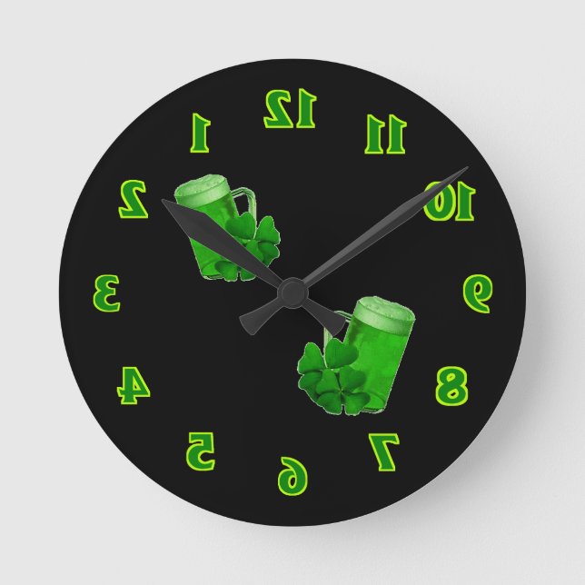 Reverse Dial Back To Front & Beers St Patricks Round Clock (Front)