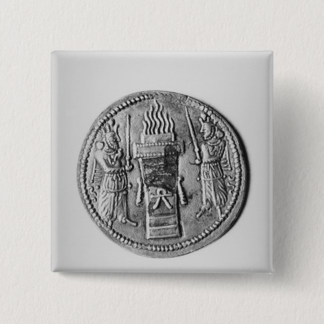 Reverse of a coin of Shapur II 15 Cm Square Badge (Front)