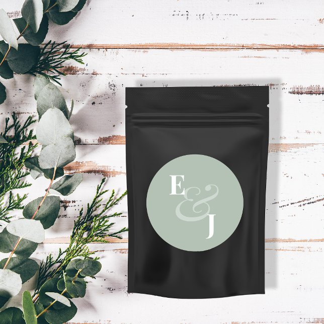 Reverse Sage Ampersand Wedding | Envelope Seal (A soft reverse sage wedding envelope seal featuring crisp white monogram initials and an ampersand.)