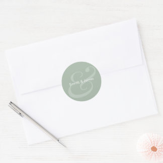 Reverse Sage Ampersand Wedding | Monogram Classic Round Sticker