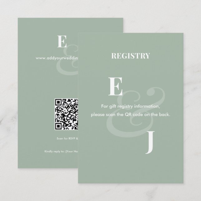 Reverse Sage Ampersand Wedding | Registry | QR Enclosure Card (Front/Back)