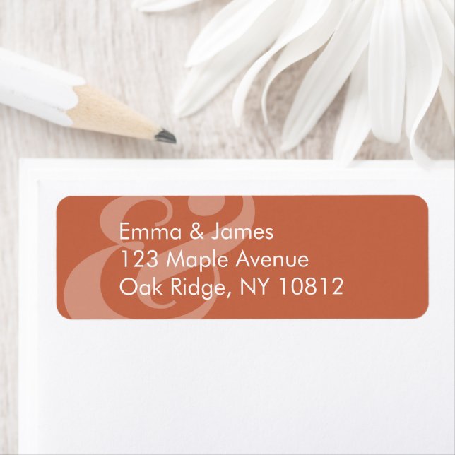 Reverse Terracot Wedding Return Address | Centred (Insitu)