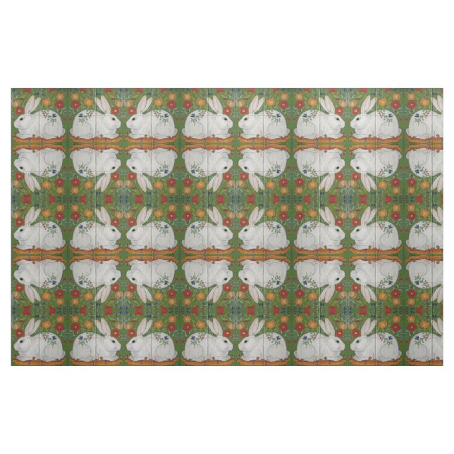 Reverse White Rabbit Green Floral Folk Art Fabric (Fat Quarter)