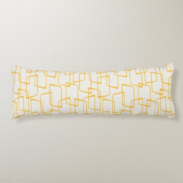 Reverse Yellow Retro Lino Print Geometric Pattern Body Cushion (Front)