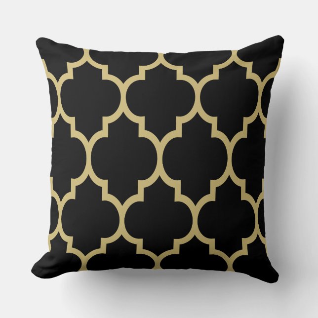 Reversible Black And Gold Tan Quatrefoil Pattern 2 Cushion (Front)