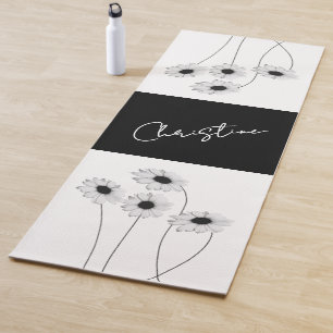 Reversible Black and white daisies and your name Yoga Mat