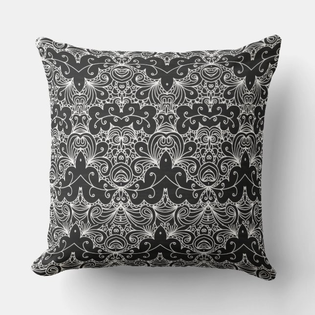 Reversible Black and White Floral Pattern  Cushion (Front)