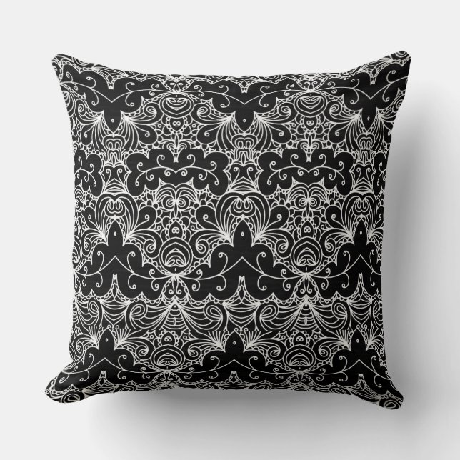 Reversible Black and White Floral Pattern Cushion (Front)