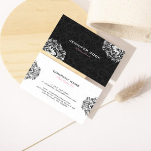 Reversible Black & White Floral Damasks Business Card