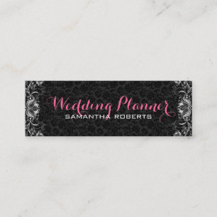 Reversible Black & White Floral Damasks & Lace Mini Business Card