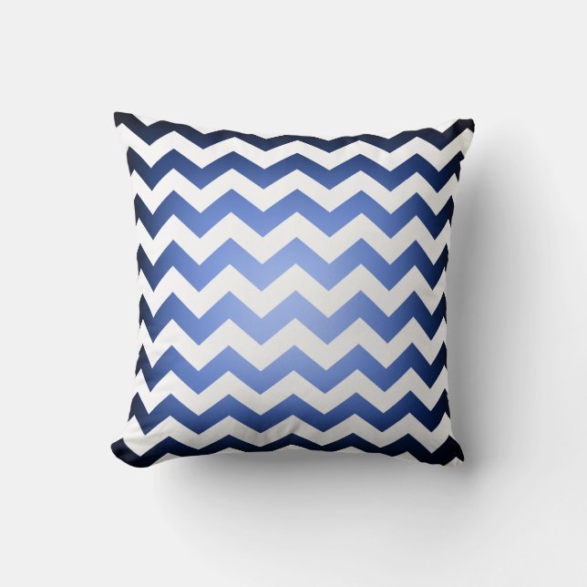 Reversible Blue Black Fade Chevron Pattern Cushion (Front)