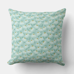 Reversible Blue & Green Daisies Floral Pattern Cushion