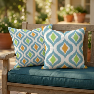 Reversible Bold Colourful Summery Ikat Pattern Cushion