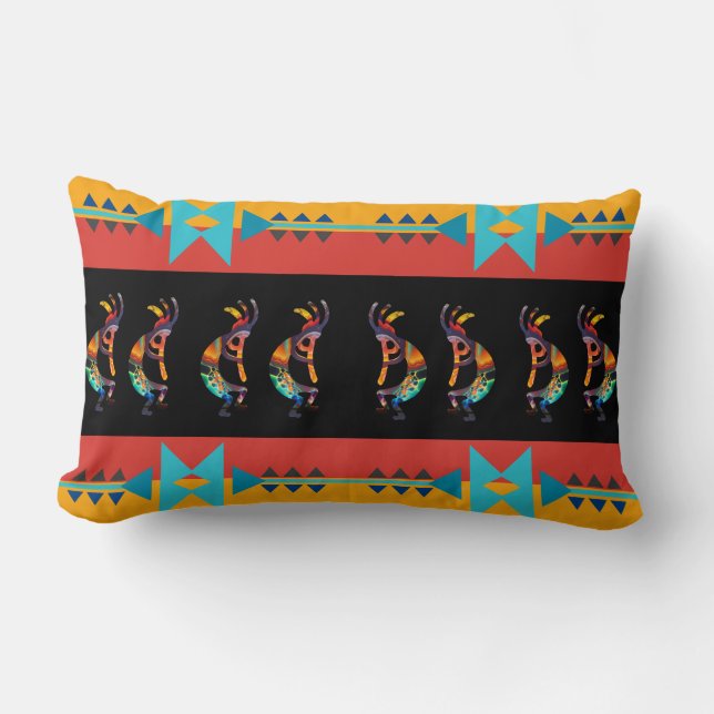 Reversible Colourful Kokopelli Southwestern  Lumbar Cushion (Front)