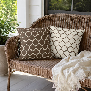 Reversible Dark Brown Ivory Boho Lattice Art Cushion