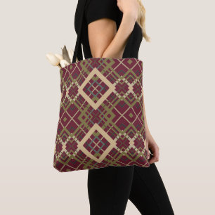 Reversible Geometric Diamond Wine Dusty Rose  Tote Bag