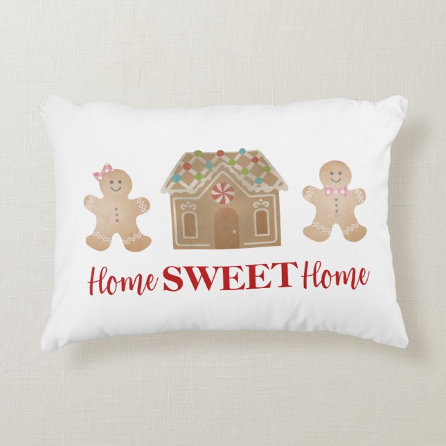 Reversible Gingerbread Christmas with Red Plaid Decorative Cushion (Front)