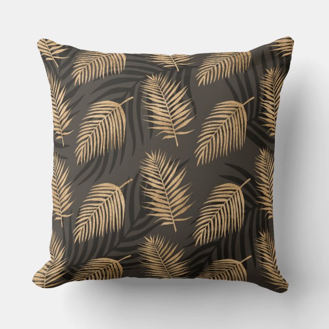 Reversible Gold Palm leaves Decorative Pillow (Front)