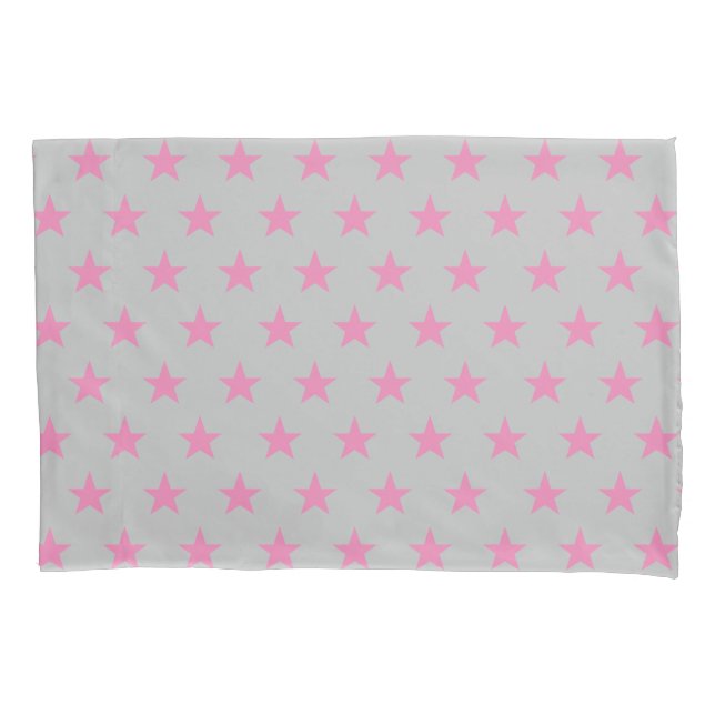Reversible Grey and Pink Star Pillowcase (Front)