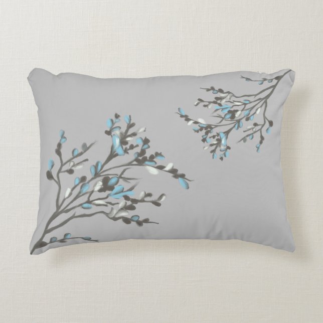 Reversible Grey and Soft Blue Accent Pillow  (Front)
