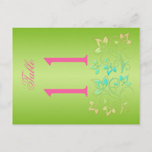 Reversible Lime and Pink Floral Table Number Postcard