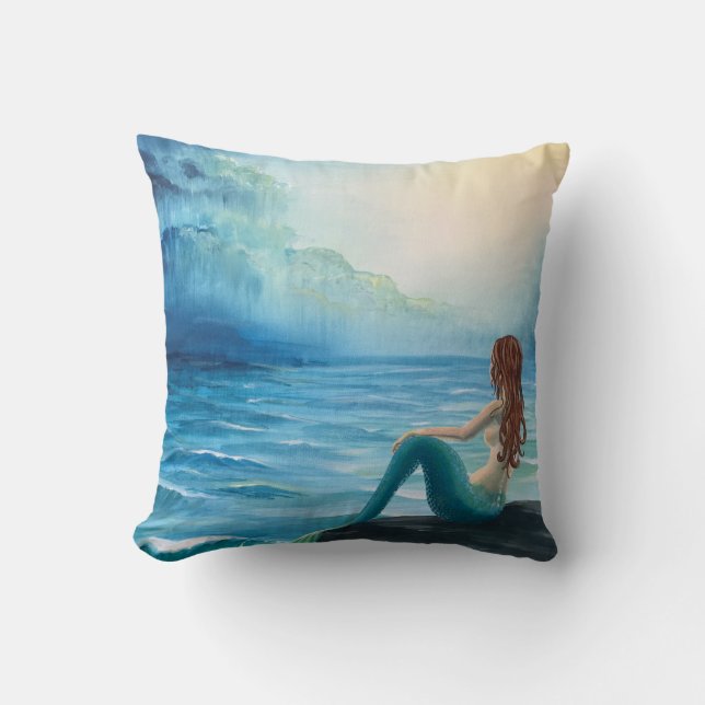 Reversible Mermaid and Ship Throw Pillow (Front)