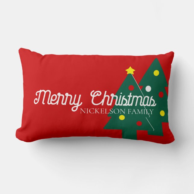 Reversible Merry Christmas and Name Lumbar Pillow (Front)