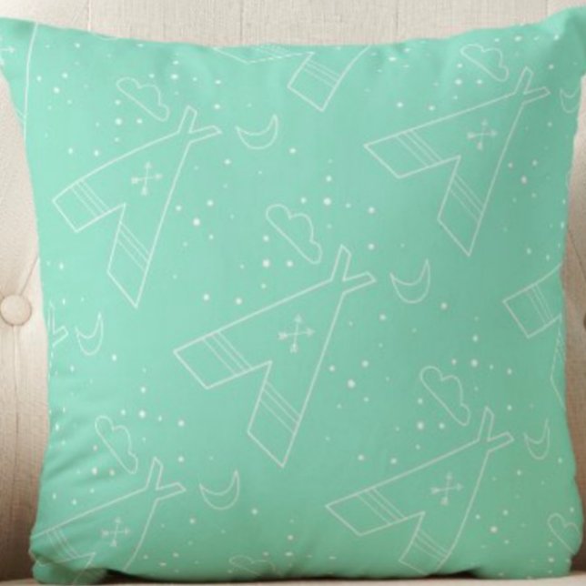Reversible Mint Tribal Tepee Pattern Design Pillow (Creator Uploaded)