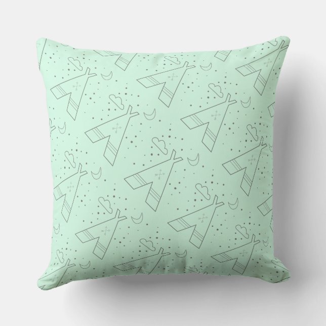 Reversible Mint Tribal Tepee Pattern Design Pillow (Back)