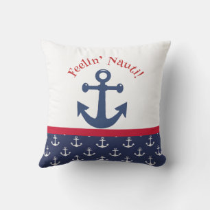 Reversible Navy Blue & White Nautical Anchor Cushion