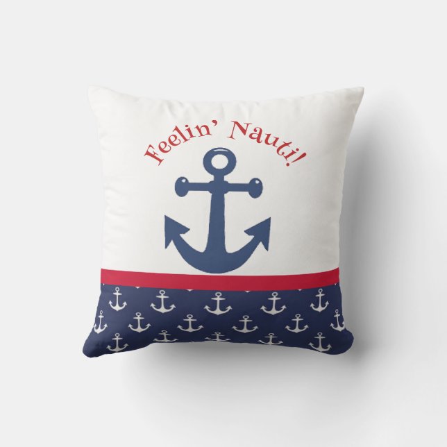 Reversible Navy Blue & White Nautical Anchor  Cushion (Back)