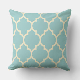 Reversible Pastel Blue & Beige Quatrefoil Pattern Cushion