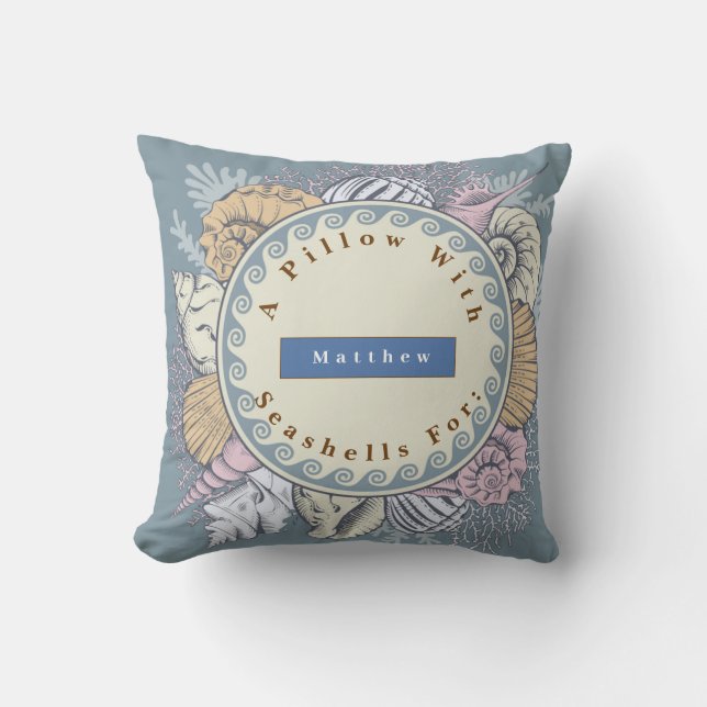 Reversible Personalise Seashells Blue Orange  Cushion (Front)