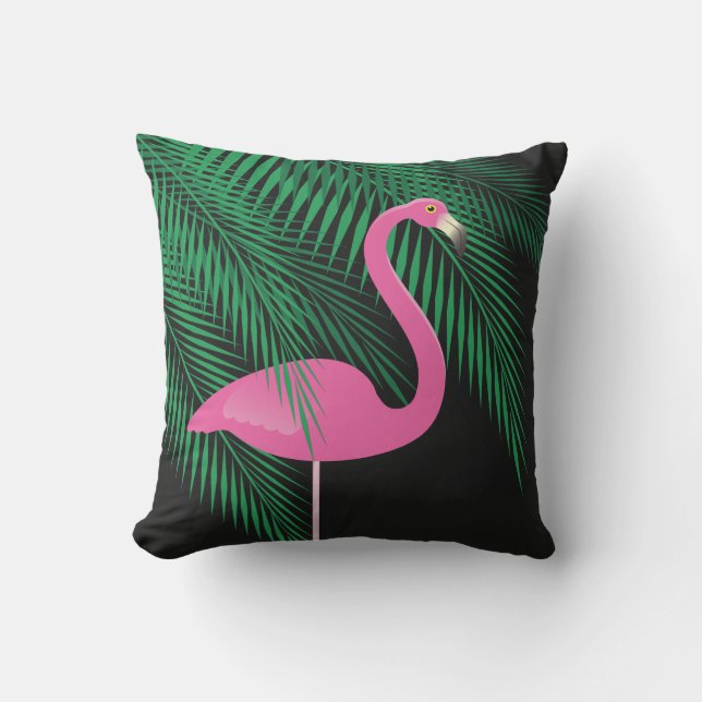 Reversible Pink and Black Flamingo Pillow 1 (Front)
