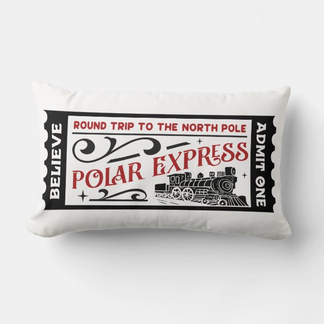 Reversible Polar Express Ticket Christmas Lumbar Cushion (Front)