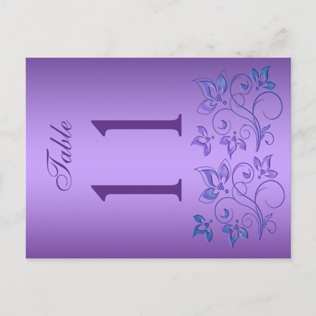 Reversible Purple and Blue Floral Table Number Postcard (Front)