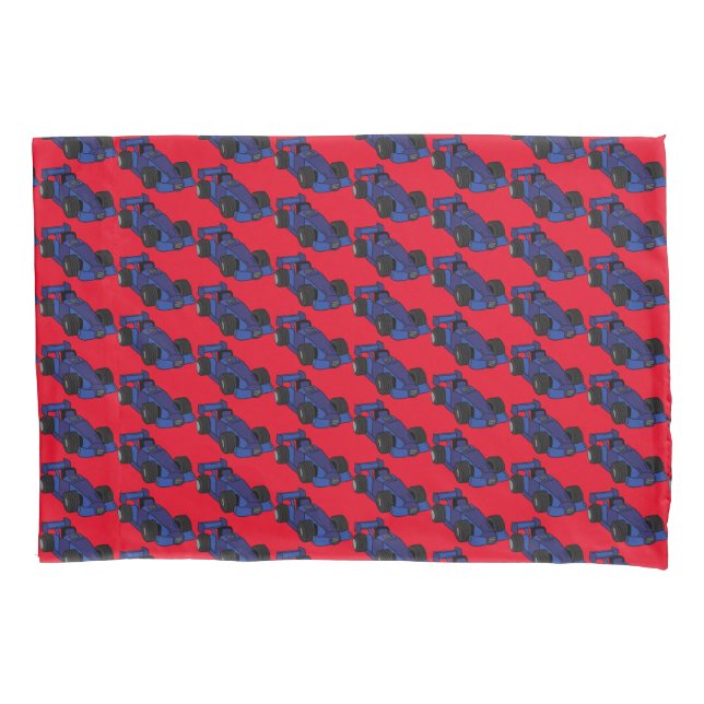 Reversible Red and Blue Motor Racing Sports Cars Pillowcase (Front-Left)