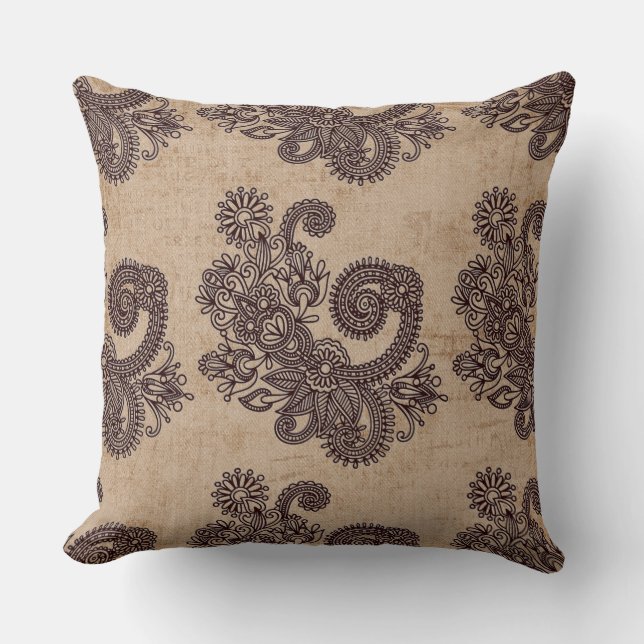 "Reversible Suede Tan Design Decorative Pillows (Front)