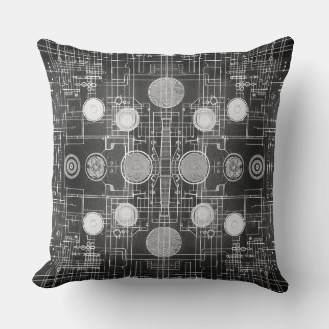 Reversible Technical Drawing Plans Design Cushion (Front)