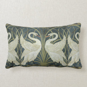 Reversible Vintage Walter Crane Swan Rush and Iris Lumbar Cushion