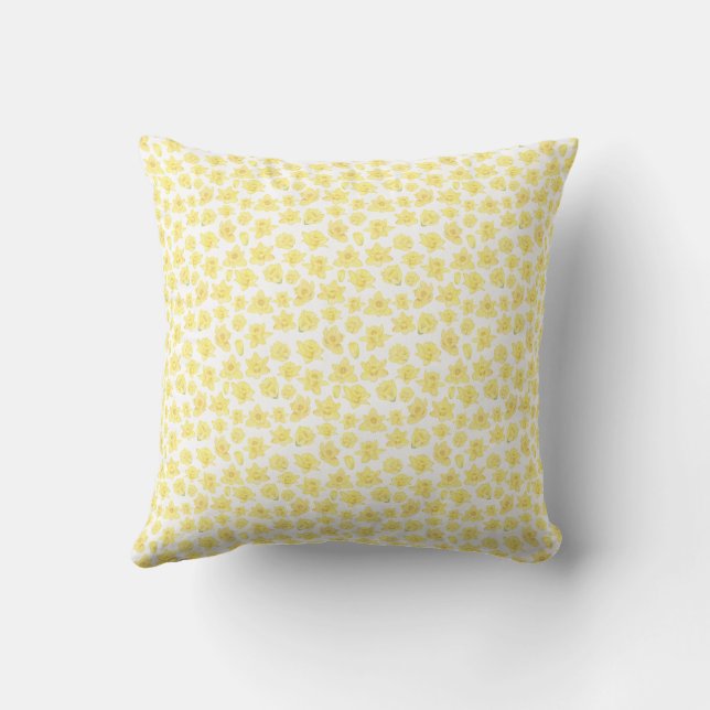 Reversible Watercolor Daffodil Ditzy Floral Cushion (Back)