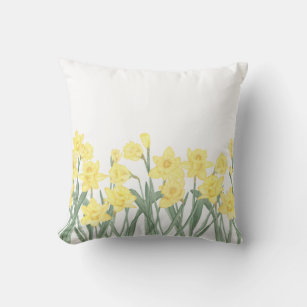 Reversible Watercolor Daffodil Ditzy Floral Throw  Cushion